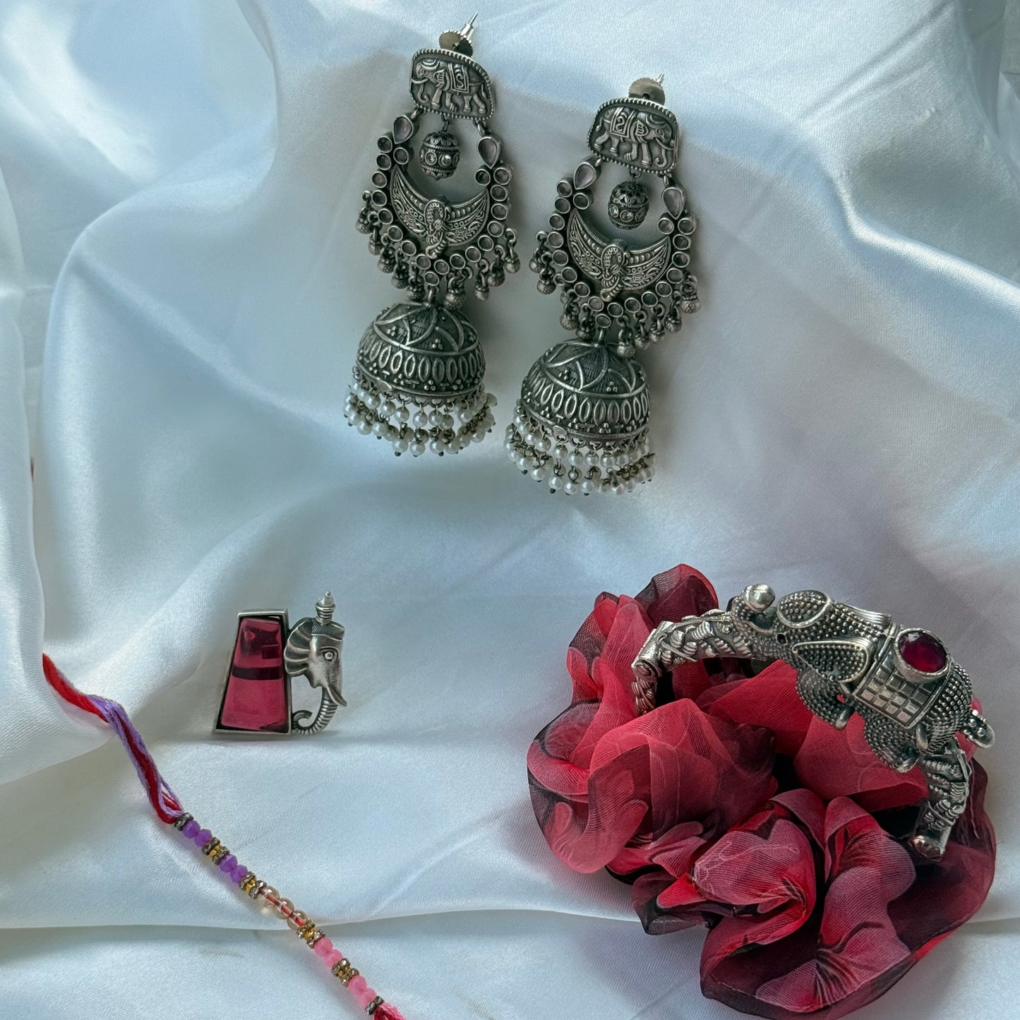 Rakhi Combo - Bold Silver - Pink