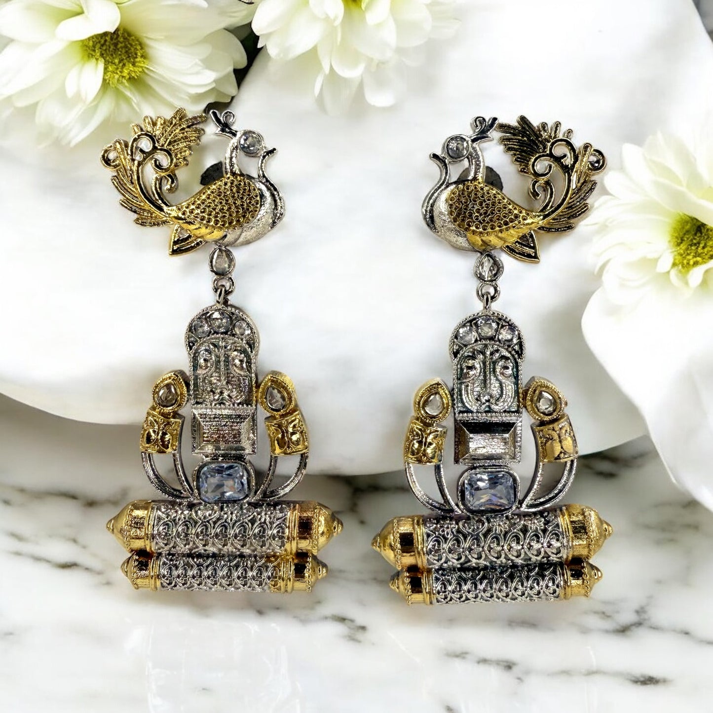 Nayvika Dangler Earring - MANKAA Clear White Earrings