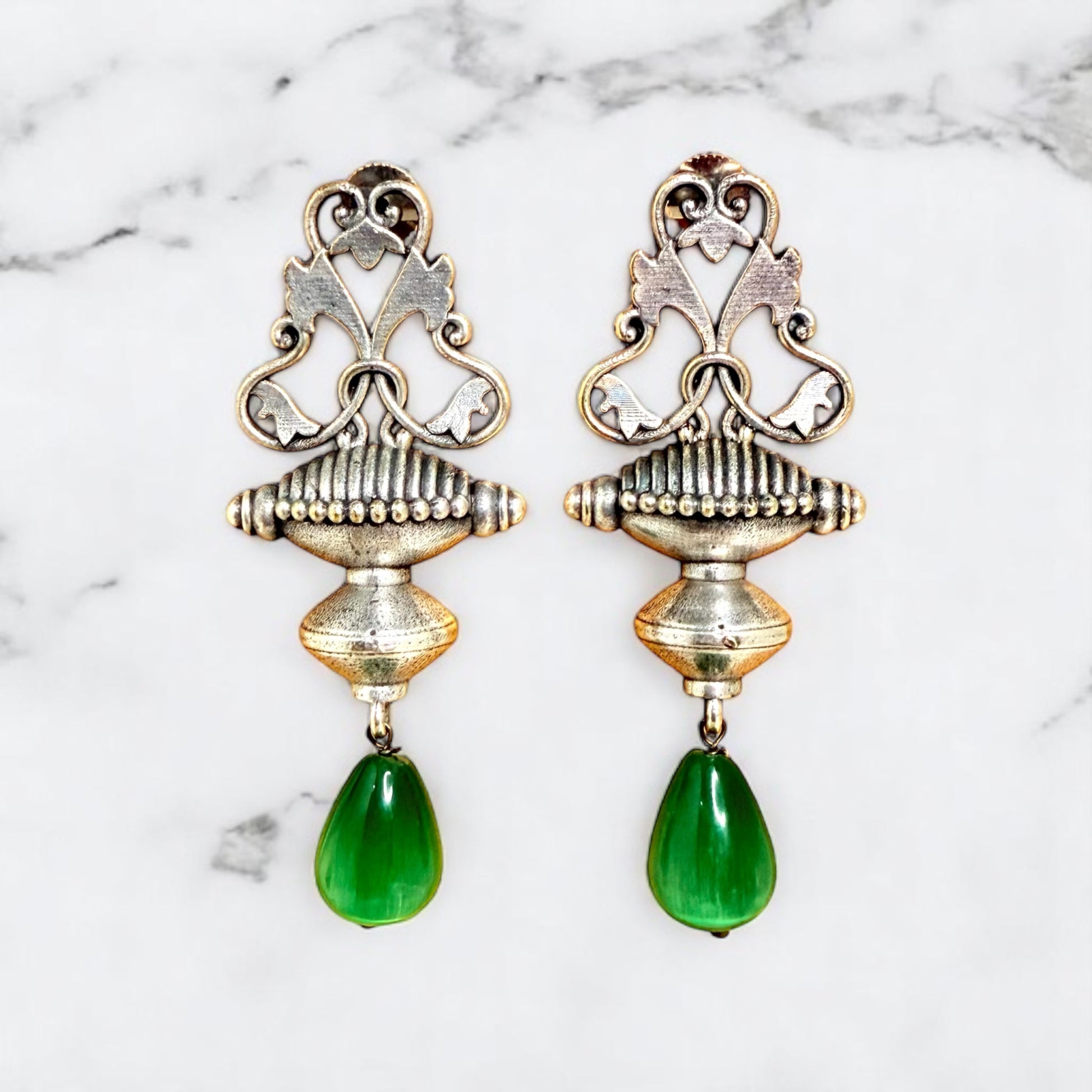 Anjushri Danglers - MANKAA Green Earrings