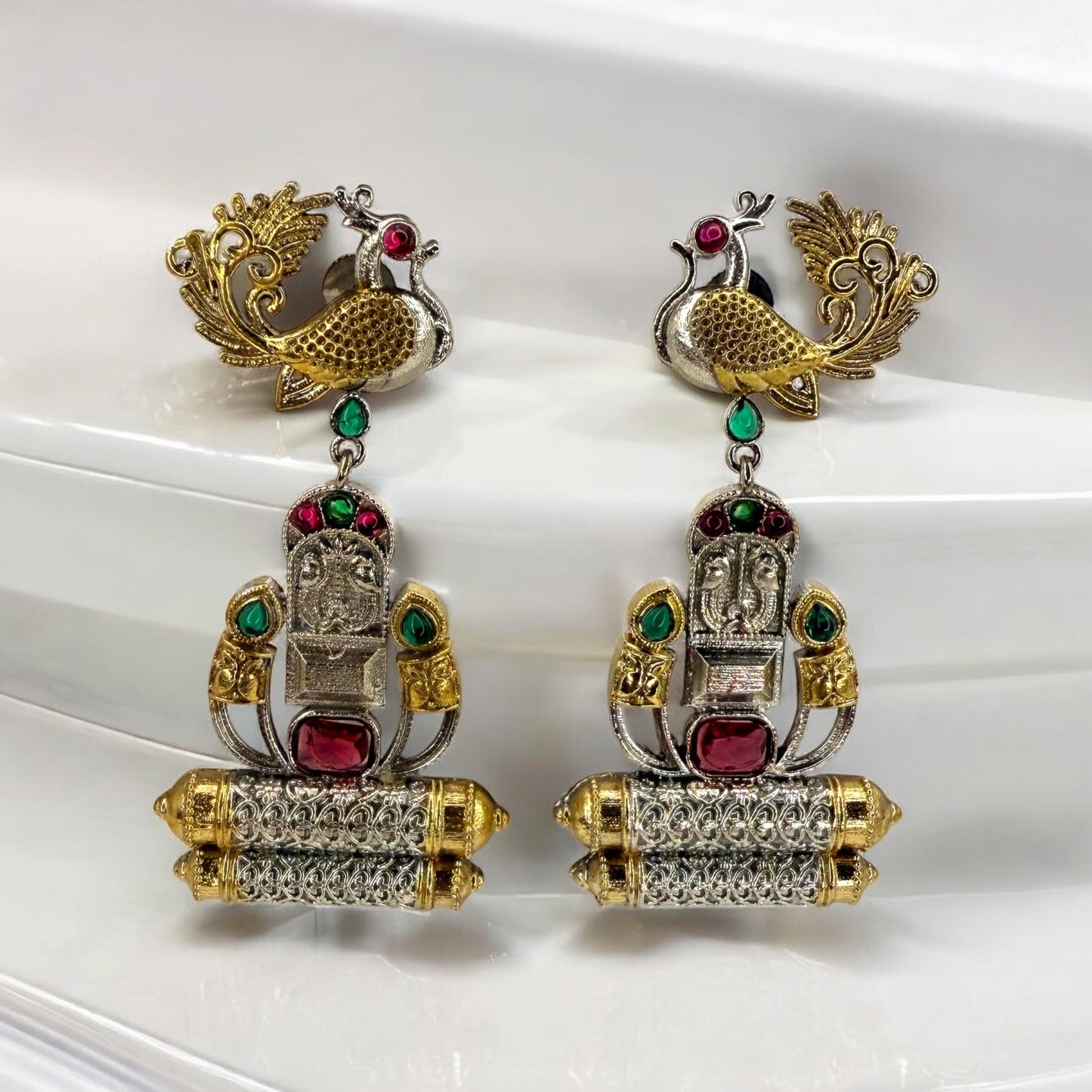 Nayvika Dangler Earring - MANKAA Green Ruby Earrings