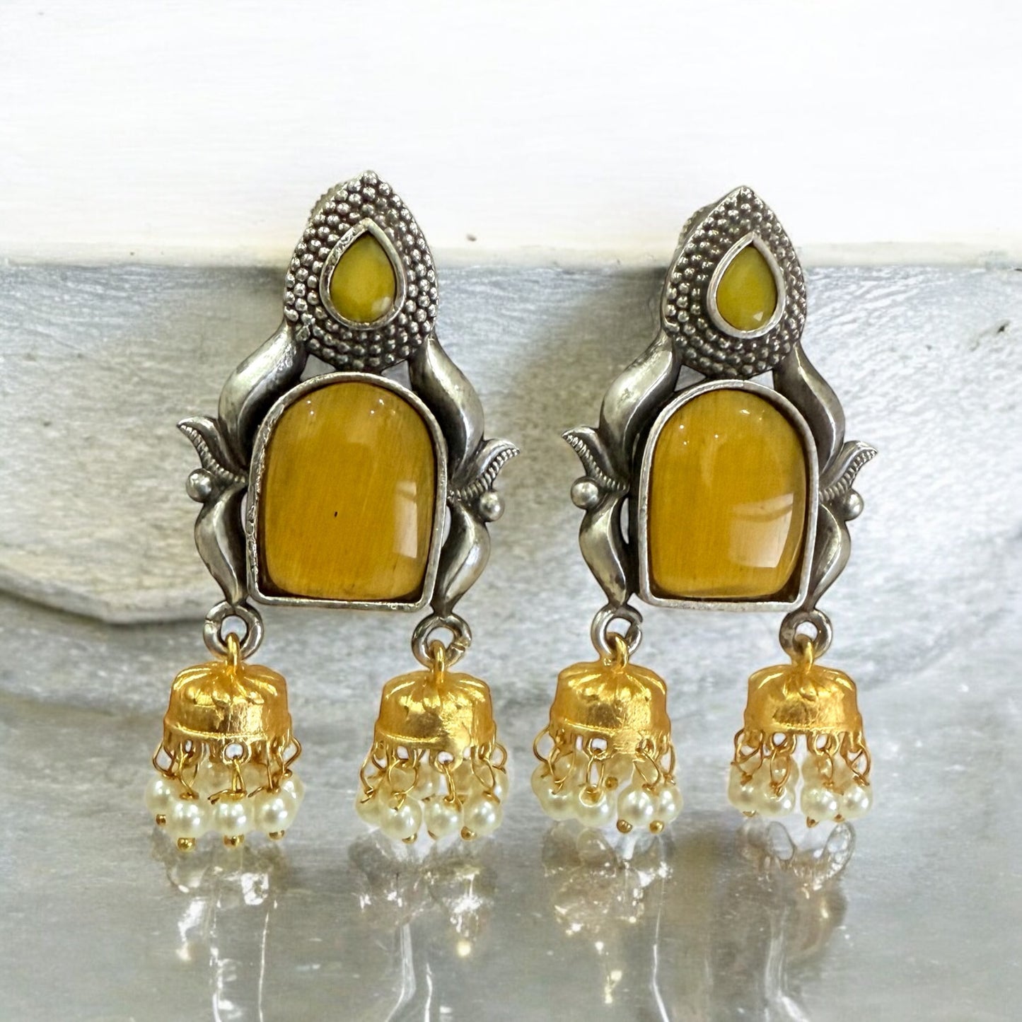 Tanisha Danglers Earrings - MANKAA Yellow Earrings