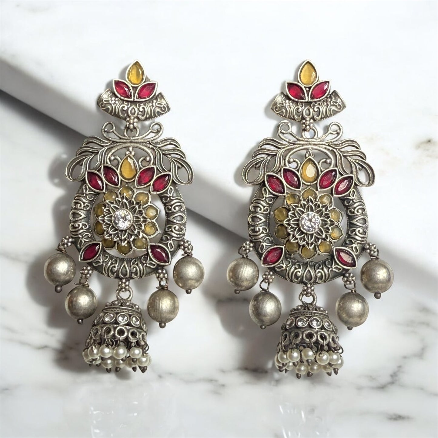 Manjari Jhumka Earring - MANKAA Yellow & Ruby Earrings