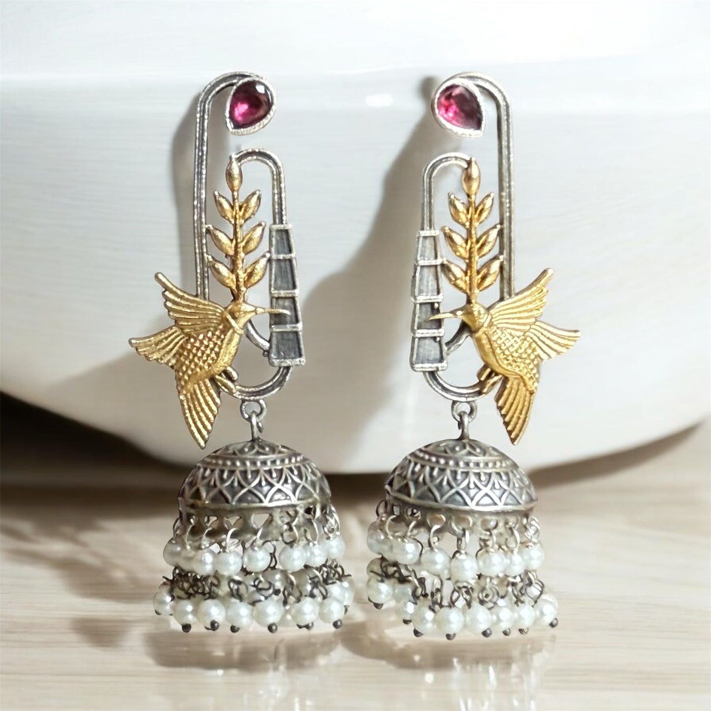 Hemlata DualTone Jhumka - MANKAA Ruby Earrings