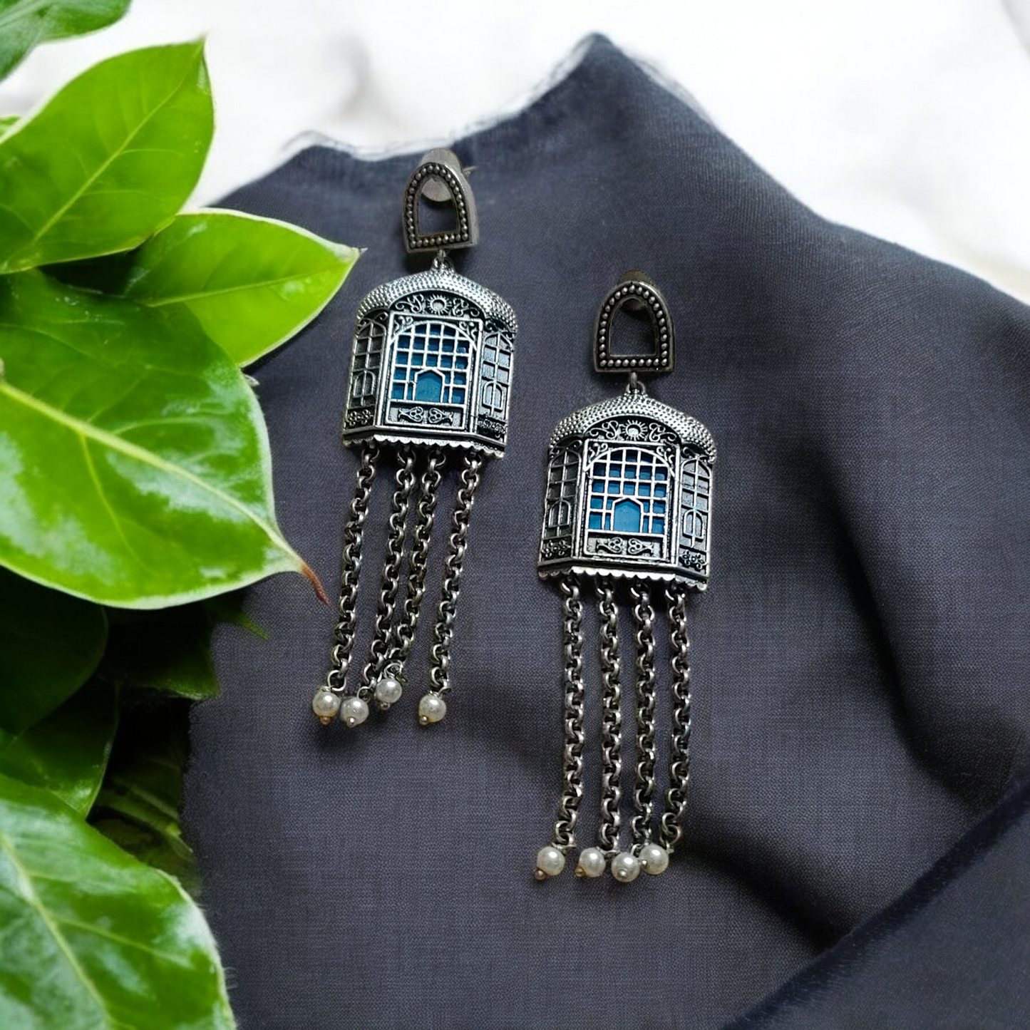 Hawa Mahal Blue Danglers - MANKAA Default Title Earrings