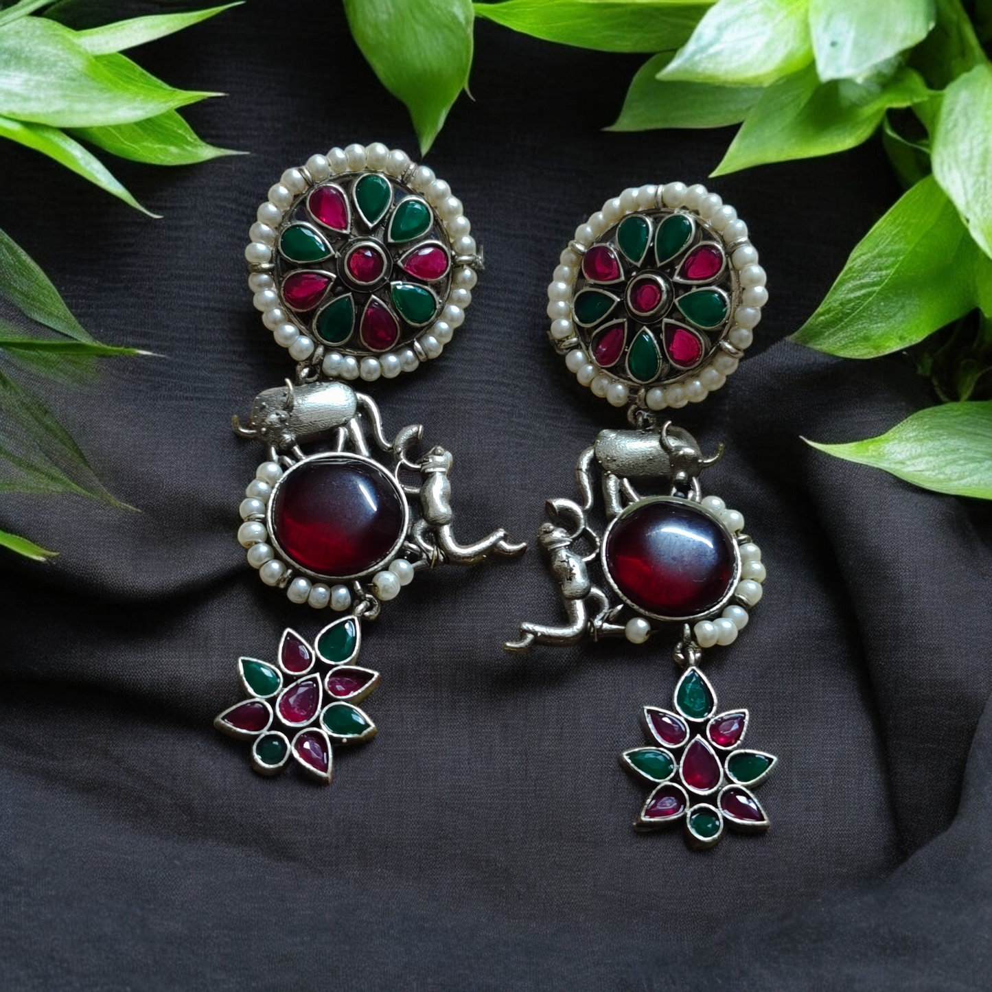 Prakriti Ruby & Green Danglers - MANKAA Default Title Earrings