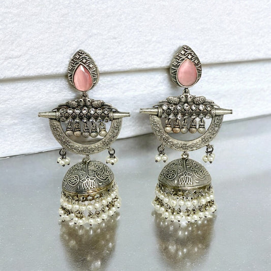 Ahalya Jhumka Earring - MANKAA Pink Earrings
