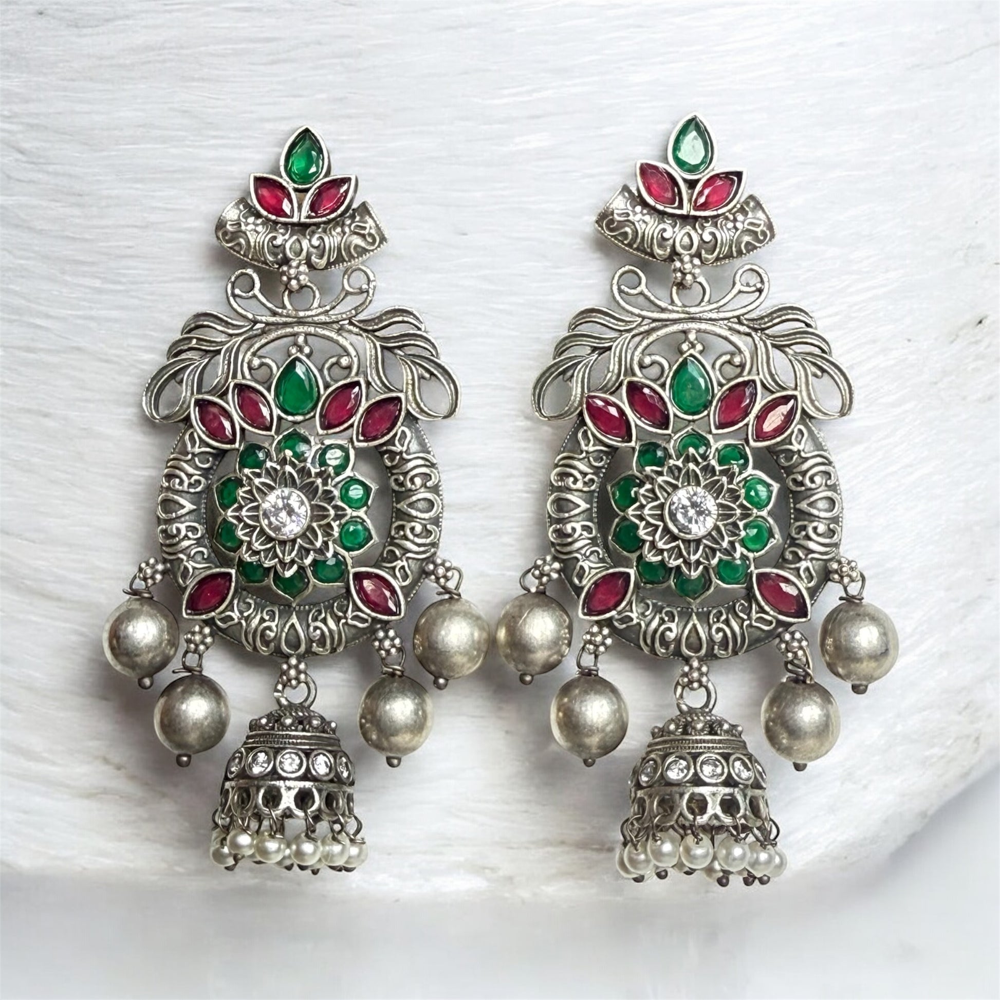 Manjari Jhumka Earring - MANKAA Emerald & Ruby Earrings