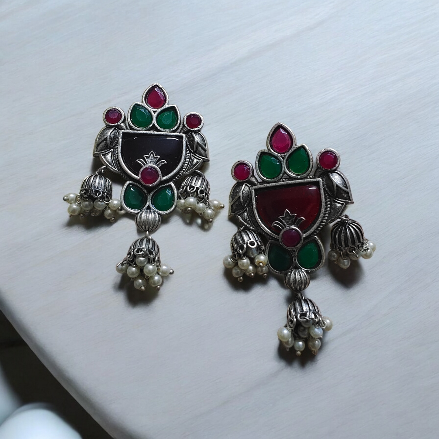 Vahini Ruby and Emerald Danglers - MANKAA