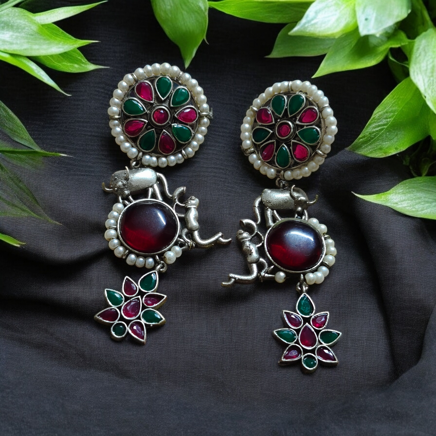 Prakriti Ruby & Green Danglers - MANKAA