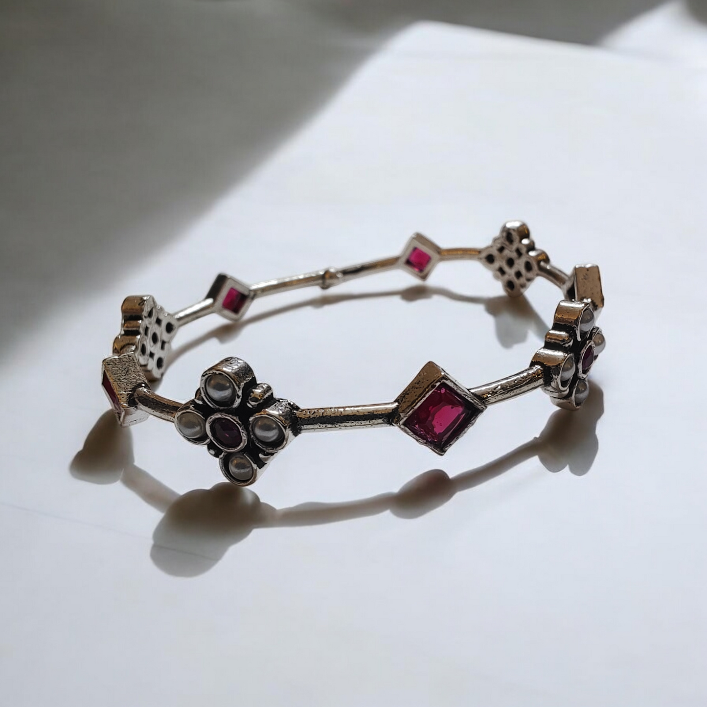 Veena Ruby & White Bracelet - MANKAA