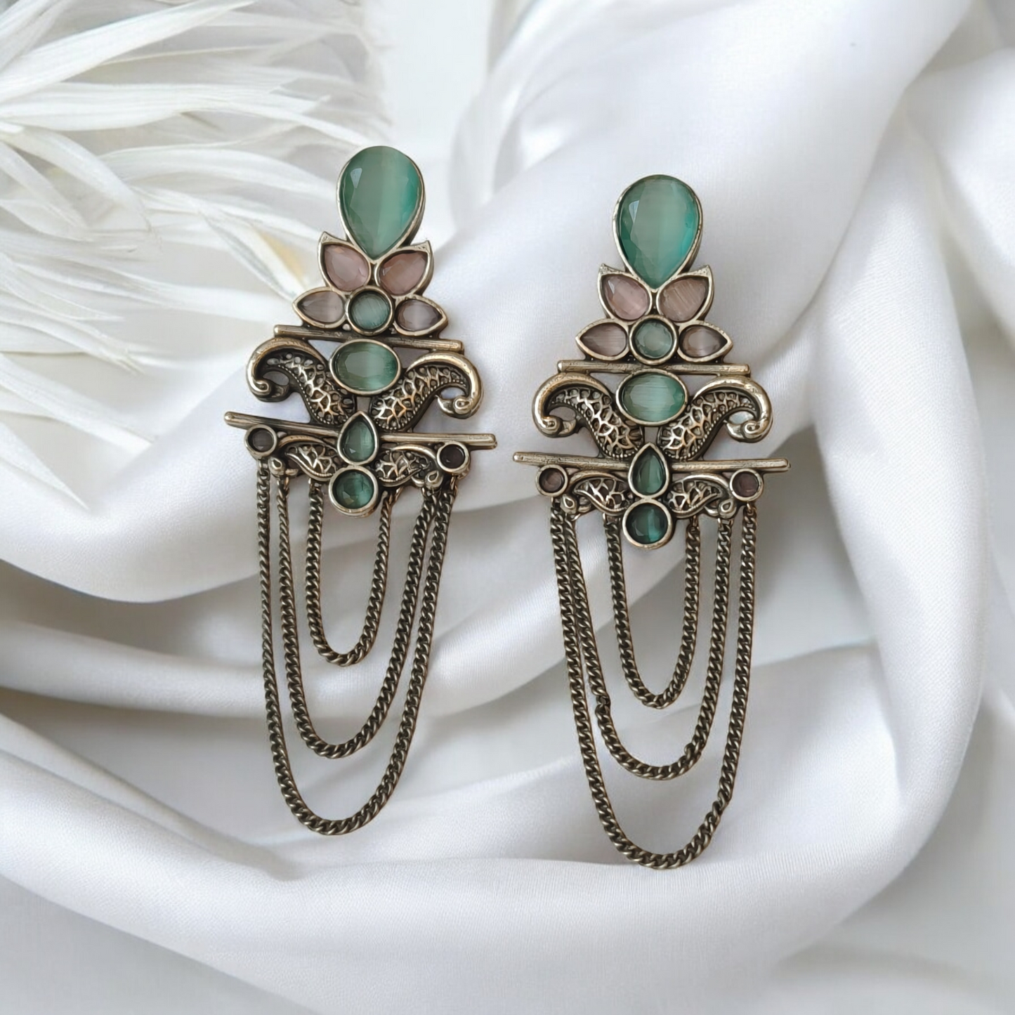 Arunima Mint & Pink Danglers - MANKAA