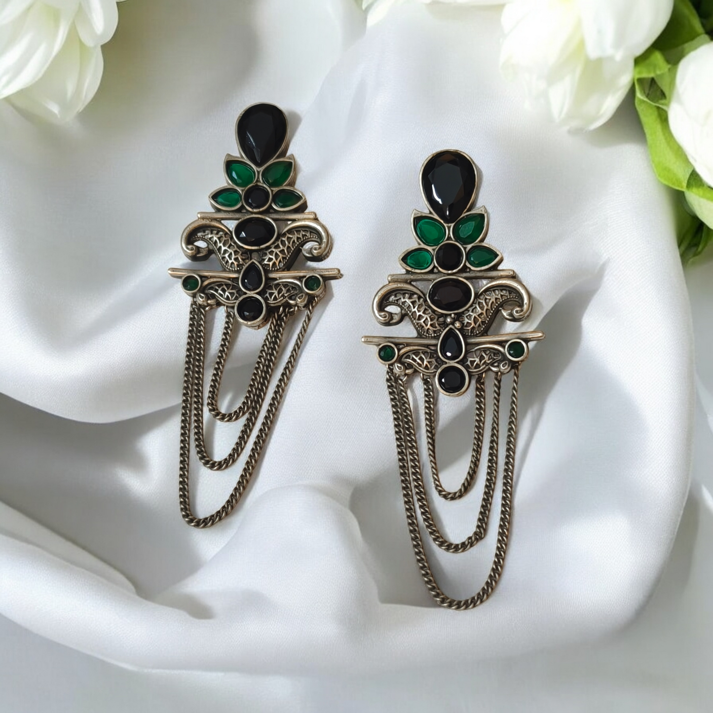 Arunima Emerald & Black Danglers - MANKAA