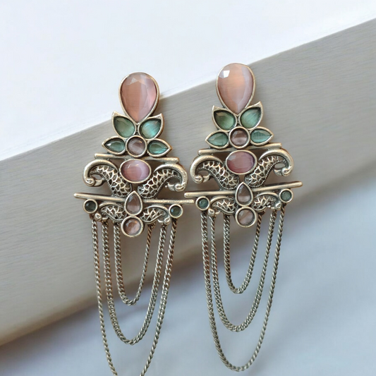 Arunima Pink & Mint Danglers - MANKAA