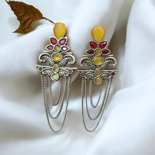 Arunima Yellow & Ruby Danglers - MANKAA