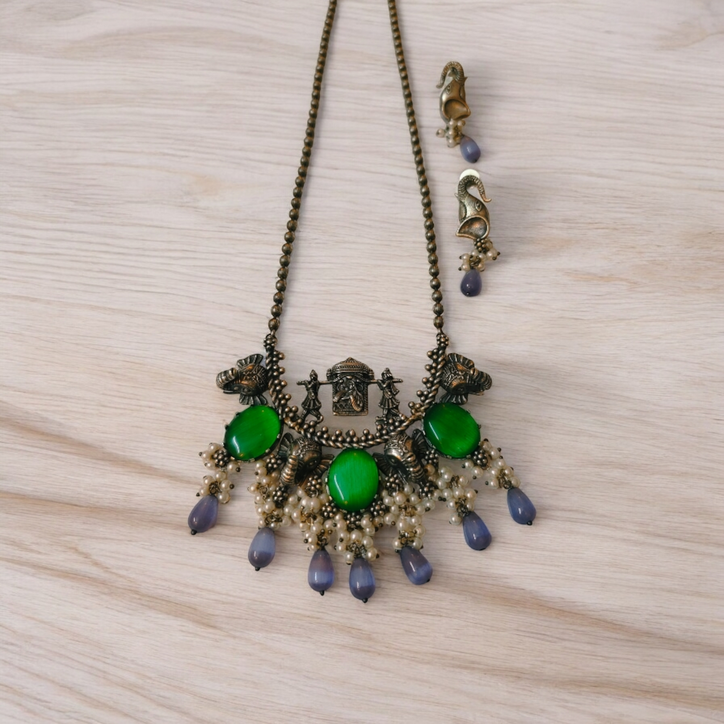 Ashmita Green & Blue Necklace - MANKAA