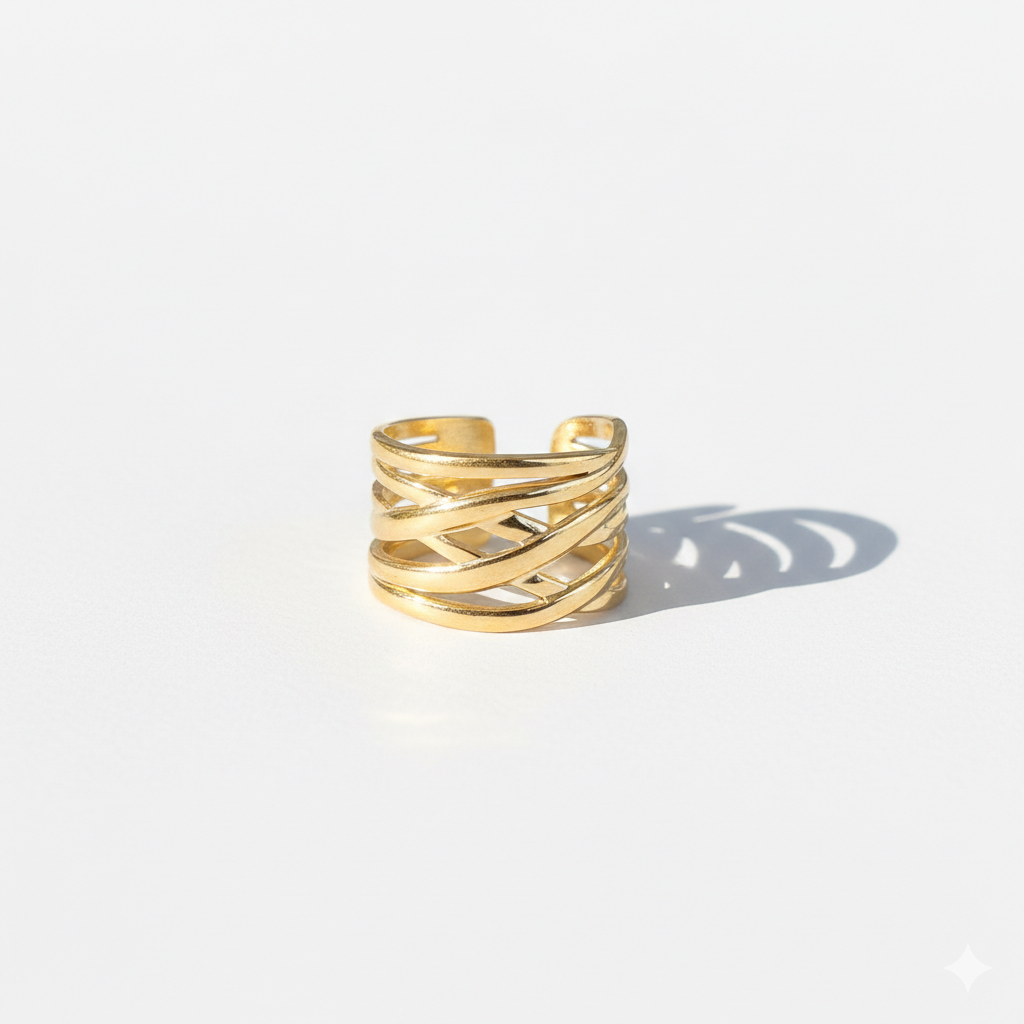 Gold ring on a light gray background